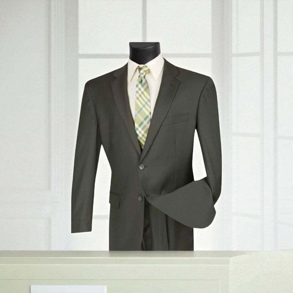 APOLLO KING MEN'S 2 PIECE MODERN FIT SOLID OLIVE EXECUTIVE SUIT. 5604